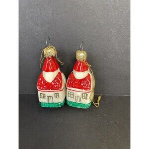 Vintage Set of 2 Blown Glass Ornaments House Cottage Hand Painted - West Germany